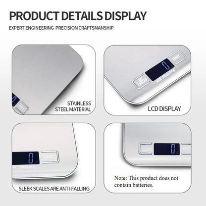 Digital Kitchen Scale with LED Display 5kg/1g Stainless Steel Electronic Weighing for Food Jewelry Snacks Baking Home Tools
