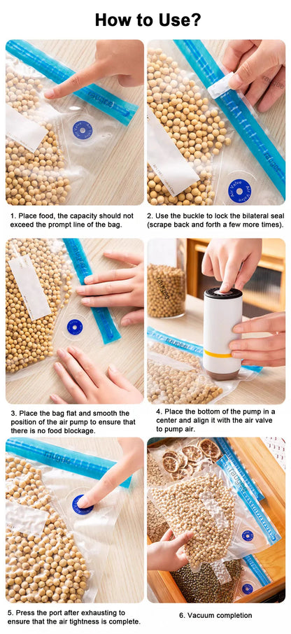 Electric Vacuum Sealer Pump Portable Handheld Vacuum Sealer Pump with Reusable Zipper Vacuum Bags BPA-Free Vacuum Packaging Bag